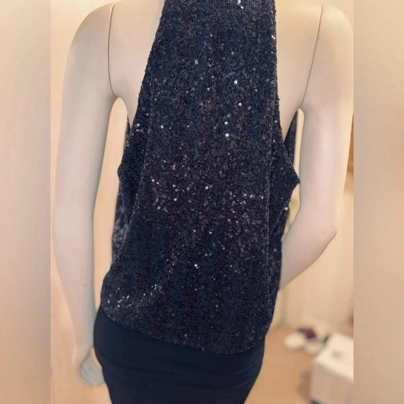 LOVE ON A HANGER SEXY BLACK SEQUIN PLUNGING NECKLINE TANK TOP LARGE - Picture 4 of 7